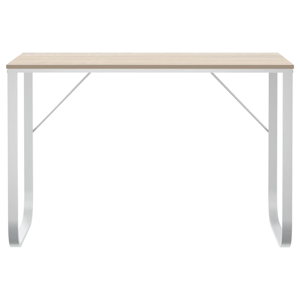 vidaXL Tietokonepöytä valkoinen ja tammi 110x60x73 cm lastulevy