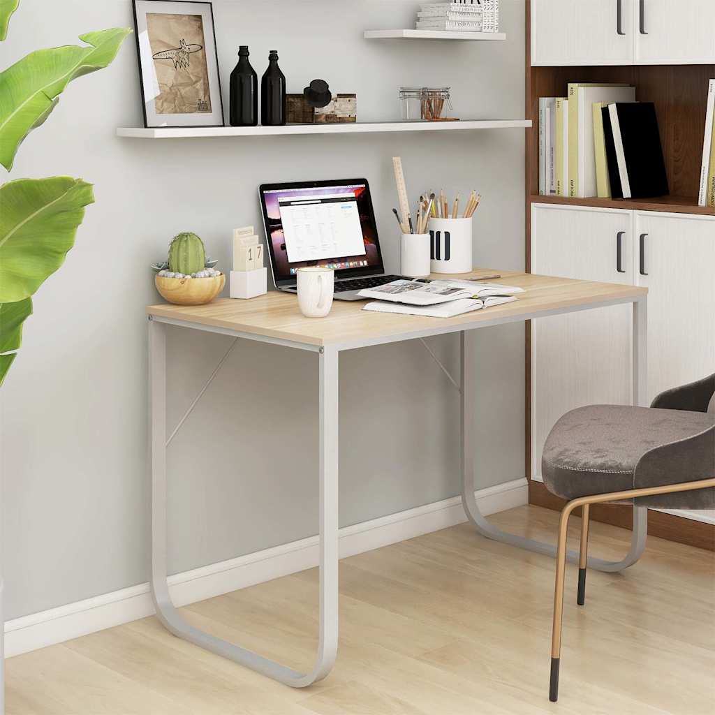 vidaXL Datorbord vit och ek 110x60x73 cm spånskiva