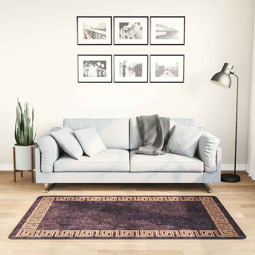 Gulvtæppe Skridsikkert Og Vaskbart Og Guld Sort - 80 x 150 cm