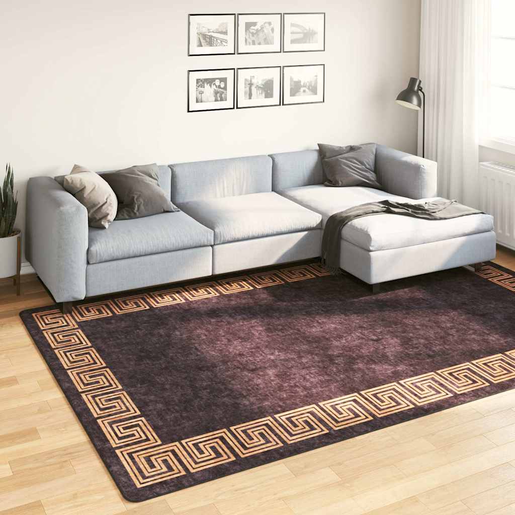 vidaXL Teppich Waschbar Schwarz und Golden 190x300 cm Rutschfest