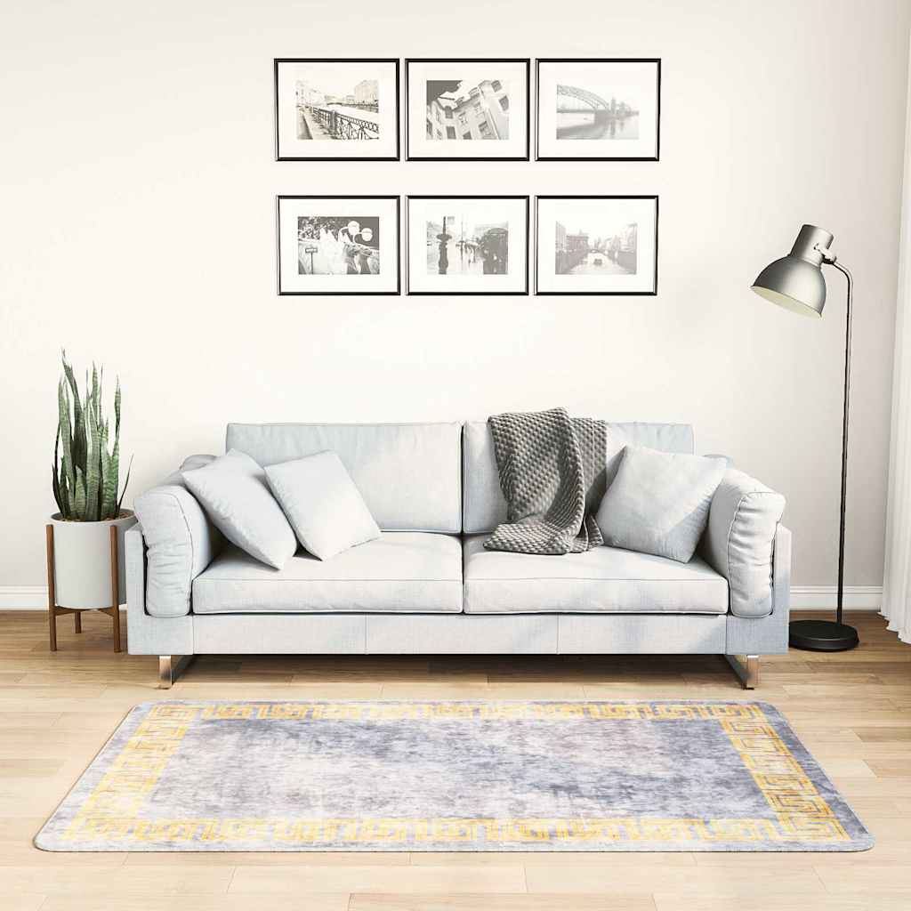 Gulvtæppe Skridsikkert Og Vaskbart Grå Grå Og Guldfarvet - 80 x 150 cm