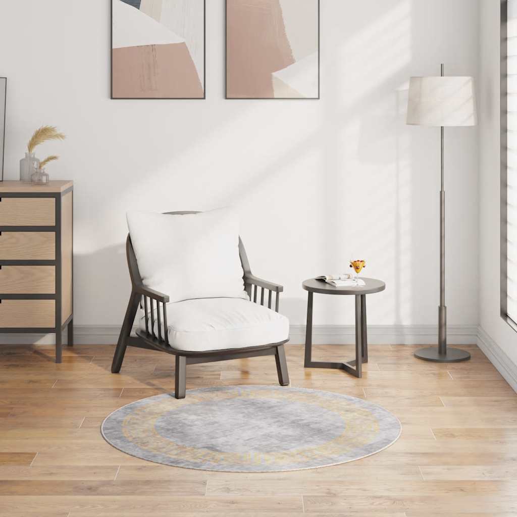 vidaXL Teppich Waschbar Grau φ120 cm Rutschfest