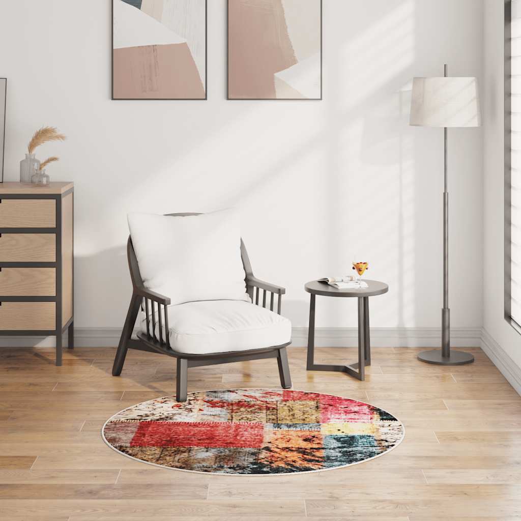 vidaXL Teppich Waschbar Patchwork Mehrfarbig φ120 cm Rutschfest
