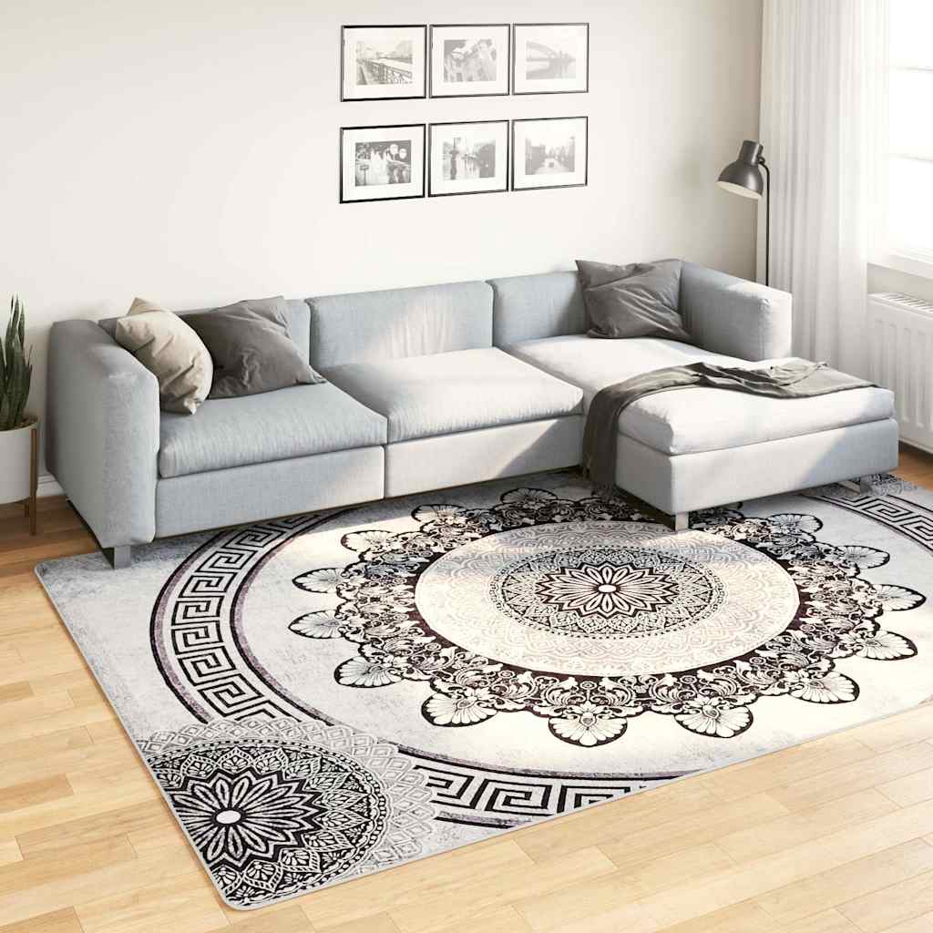 Gulvtæppe Skridsikkert Og Vaskbart Flerfarvet Sort Og Grå - 190 x 300 cm