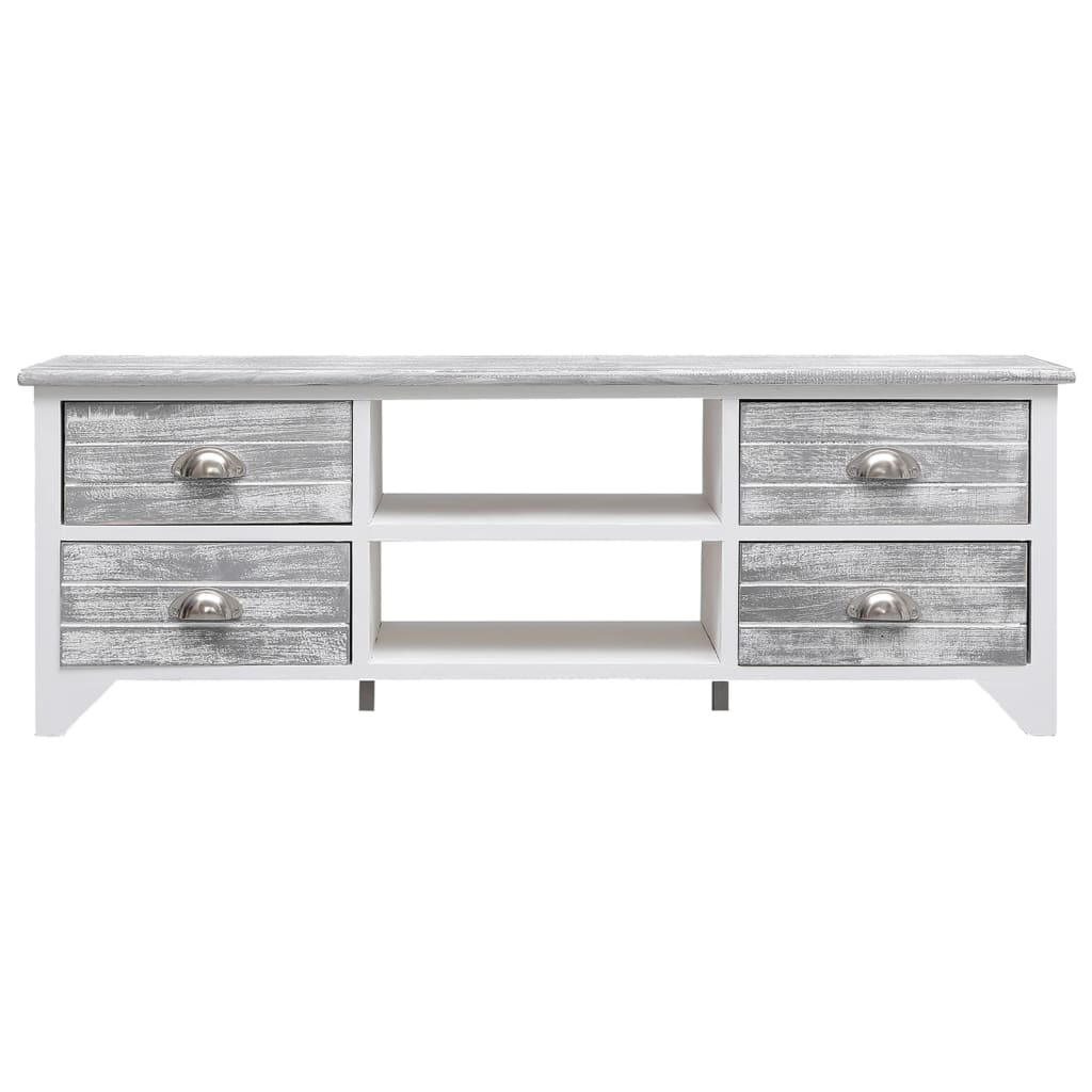 vidaXL fehér-szürke tömör császárfa TV-szekrény 108 x 30 x 40 cm