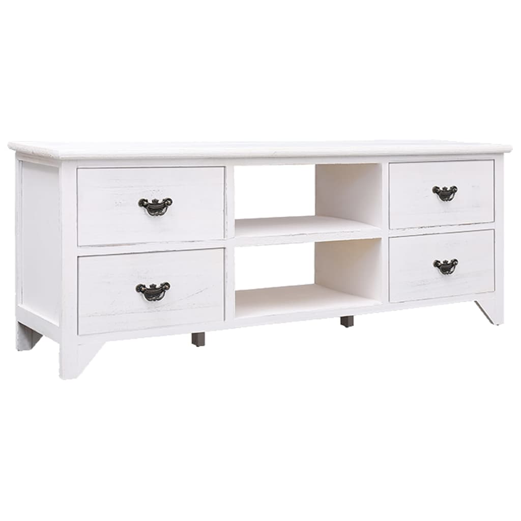 vidaXL TV-Schrank Antik-Weiß 108x30x40 cm Massivholz Paulownia