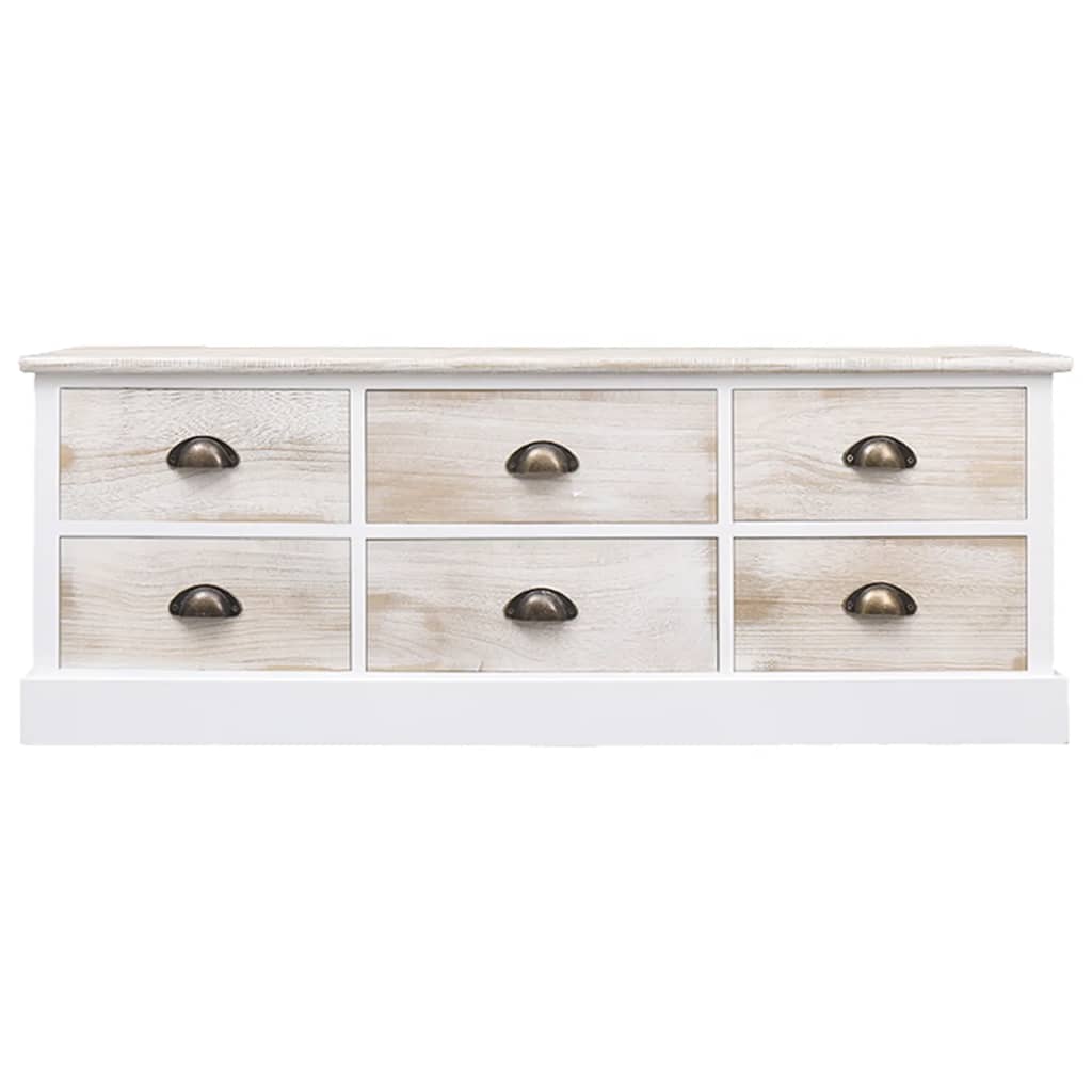 vidaXL TV-Schrank Weiß & Hellbraun 108x30x40 cm Massivholz Paulownia