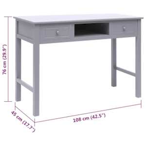 Psací stůl šedý 108 x 45 x 76 cm masivní pavlovnie - obrázek 9