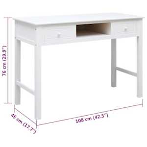 Psací stůl bílý 108 x 45 x 76 cm masivní pavlovnie - obrázek 9
