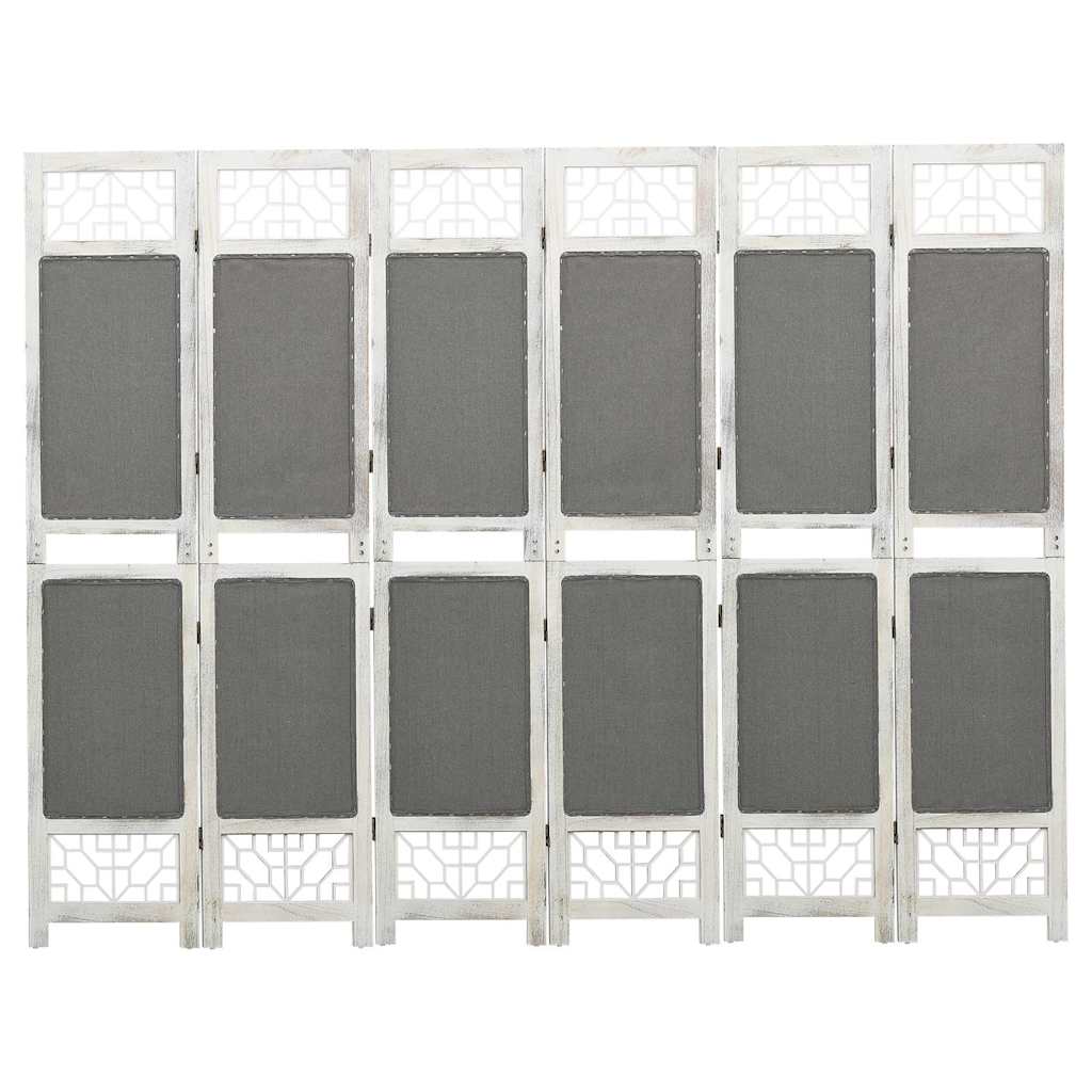 6-panels rumdeler i stof - 210 × 165 cm, grå/hvid