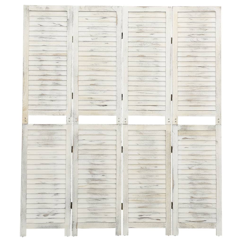 vidaXL 4-panels rumdeler 140x165 cm massivt træ antik hvid