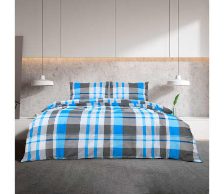 vidaXL sengetøj 140x200 cm bomuld blå og grå