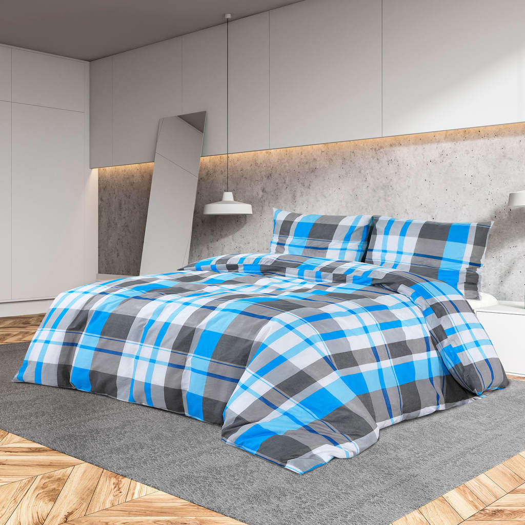vidaXL sengetøj 135x200 cm bomuld blå og grå