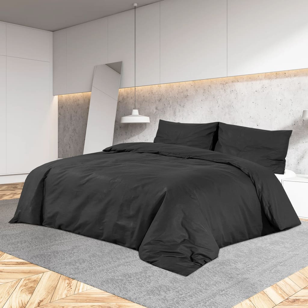 #3 - vidaXL sengetøj 155x220 cm bomuld sort
