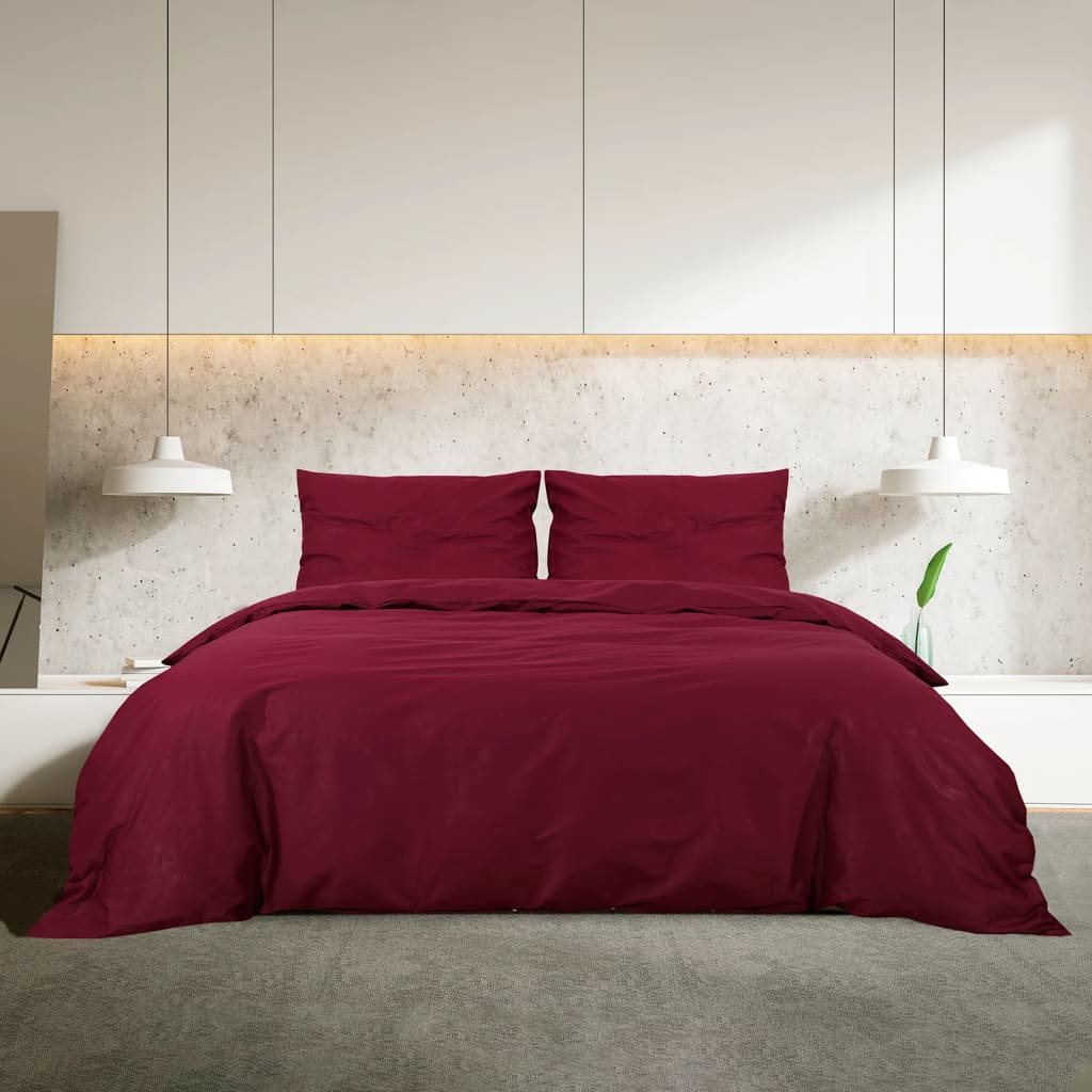 vidaXL Dekbedovertrekset 225x220 cm katoen bordeauxrood afbeelding