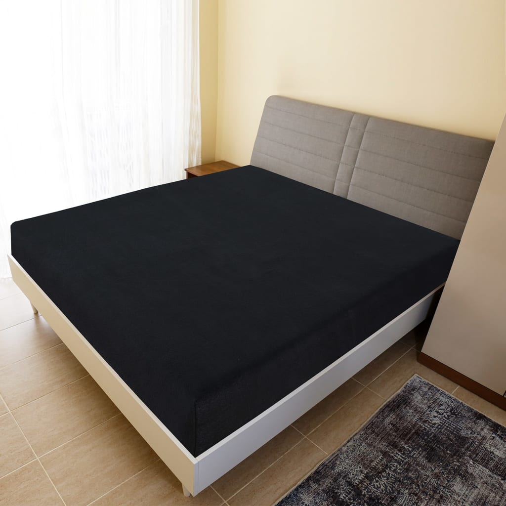vidaXL Cearșaf de pat cu elastic, negru, 90x200 cm, bumbac