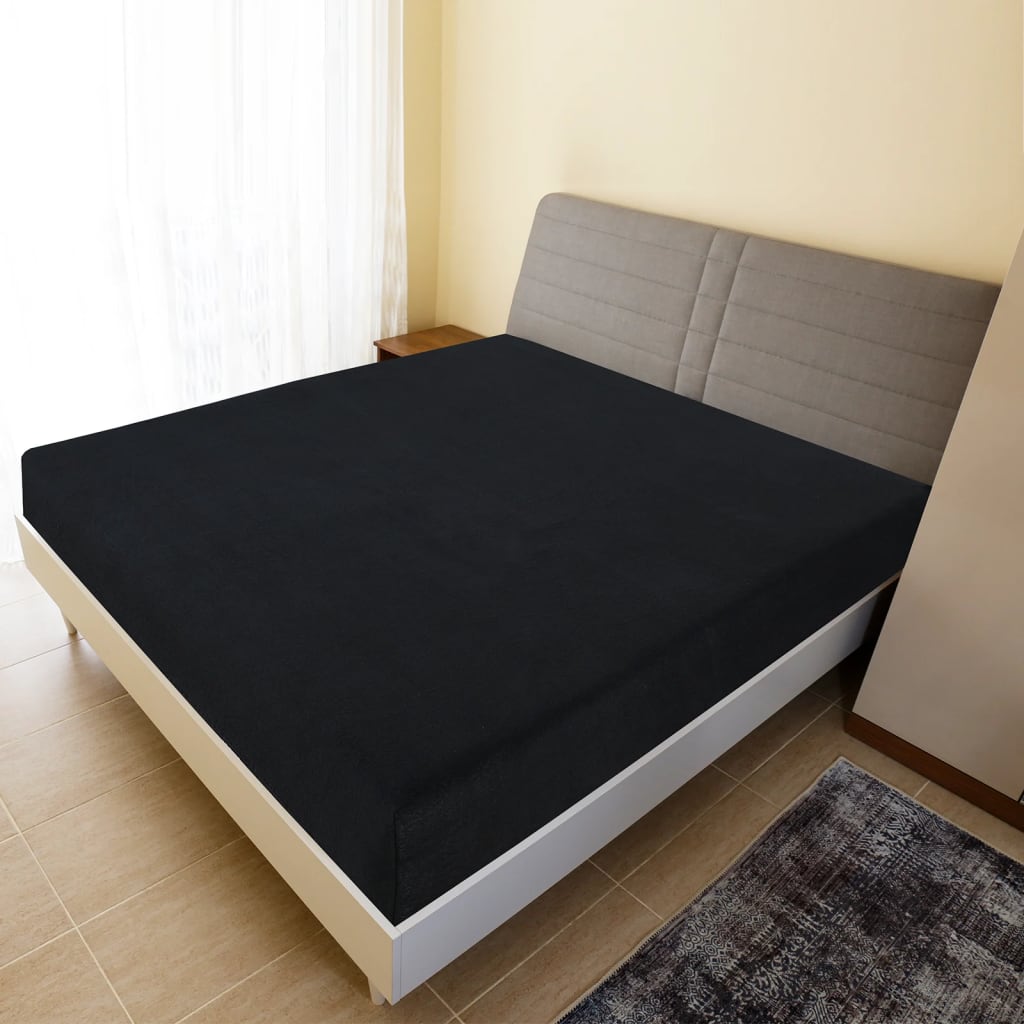 vidaXL Cearșaf de pat cu elastic, 2 buc., negru, 100x200 cm, bumbac