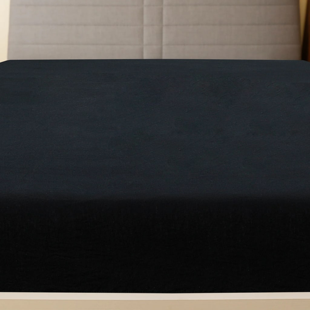 vidaXL Cearșaf de pat cu elastic, negru, 180x200 cm, bumbac