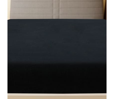 vidaXL Cearșaf de pat cu elastic, negru, 180x200 cm, bumbac