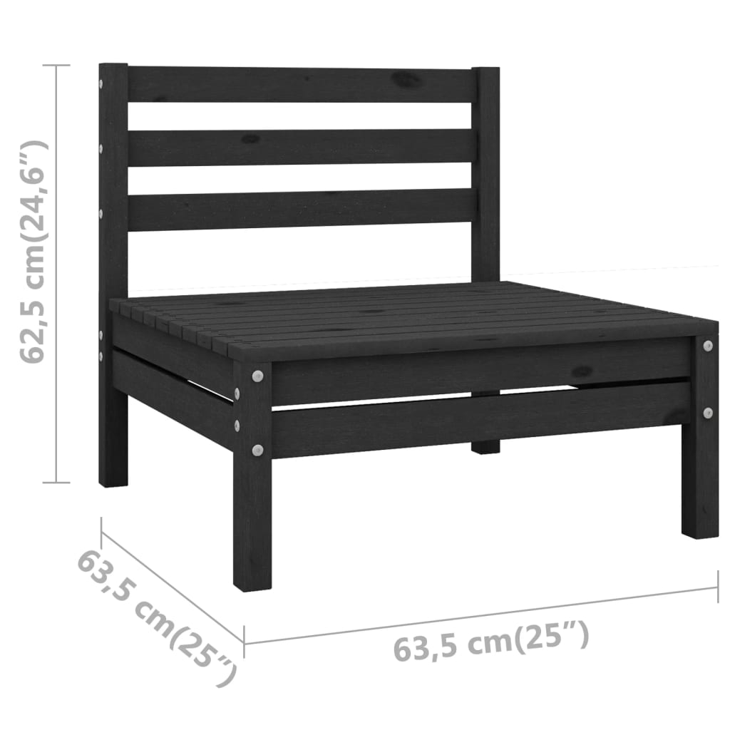 Canapele de mijloc de grădină, 2 buc., negru, lemn masiv de pin