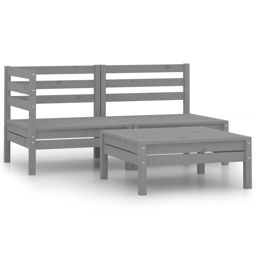 

vidaXL 3 Piece Patio Lounge Set Solid Pinewood Gray