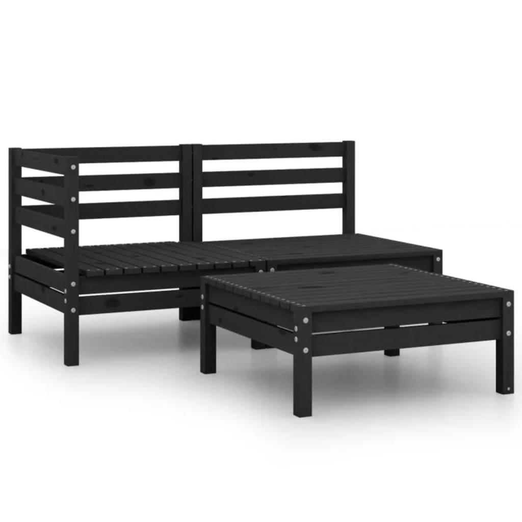 

vidaXL 3 Piece Patio Lounge Set Solid Pinewood Black