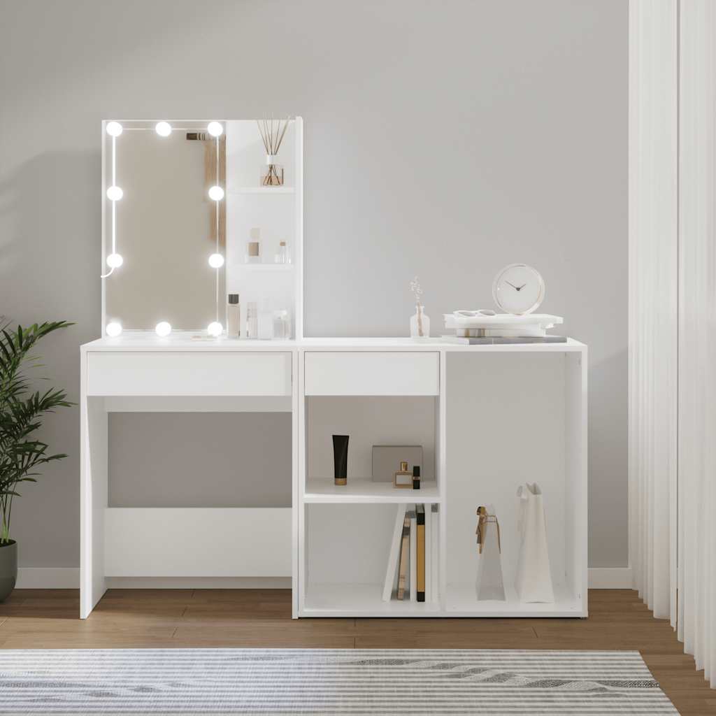 vidaXL Toaletka z o�wietleniem LED i szafk�, bia�a