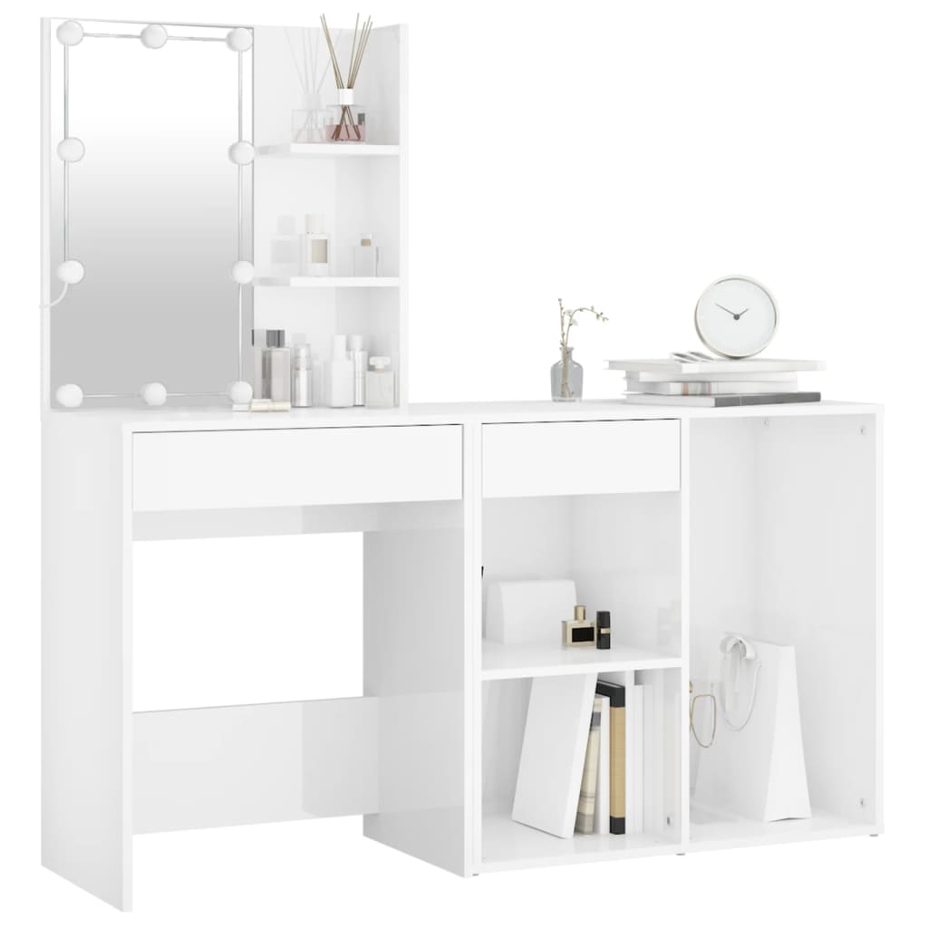vidaXL Kaptafel met kastje en LED's bewerkt hout hoogglans wit afbeelding