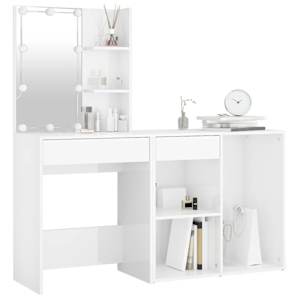 vidaXL LED-Schminktisch mit Schrank Hochglanz-Wei&szlig; Holzwerkstoff