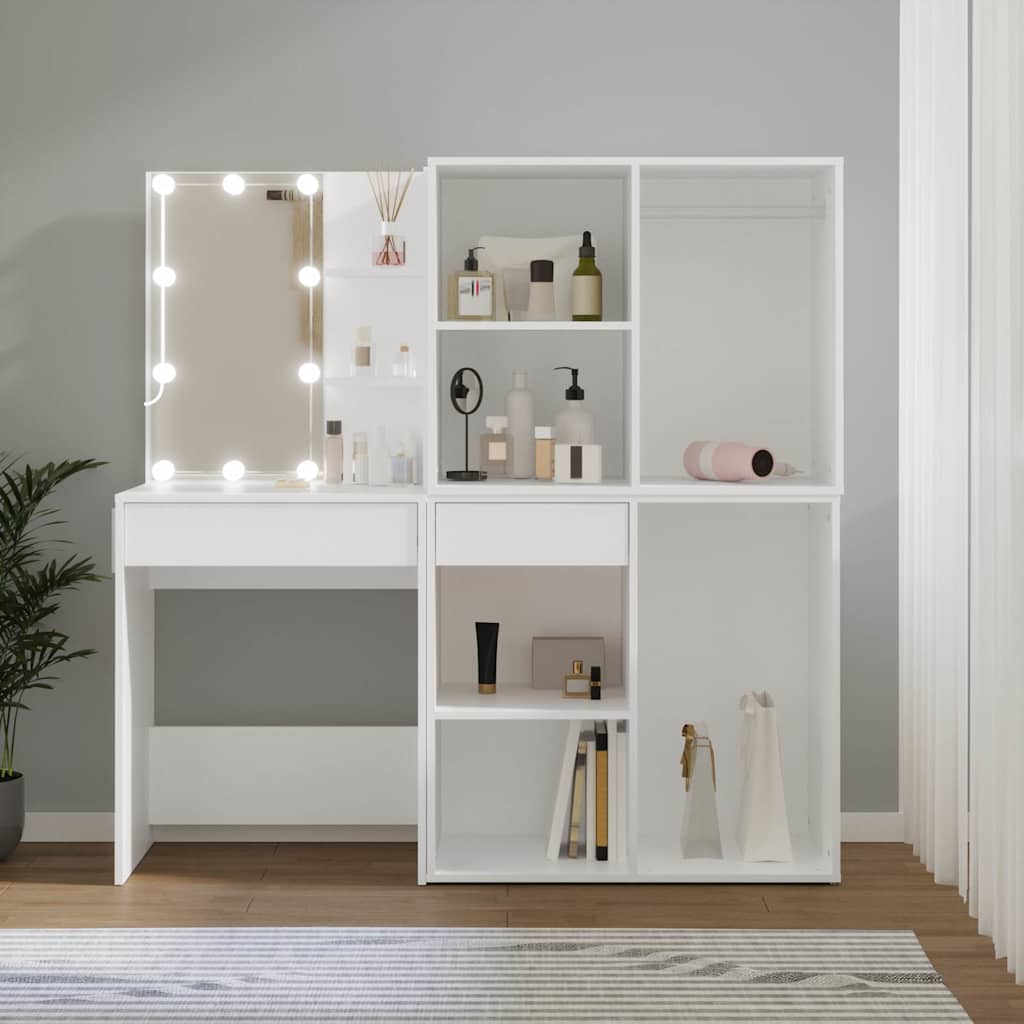 vidaXL Toaletka z o�wietleniem LED i 2 szafkami, bia�a