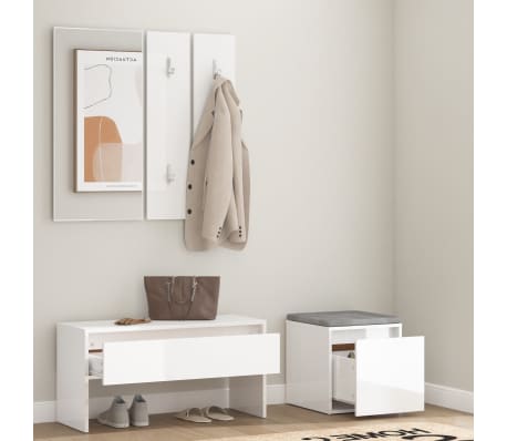 vidaXL magasfényű fehér szerelt fa előszobai bútorszett