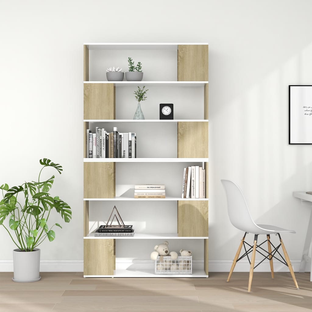 

vidaXL Boekenkast/kamerscherm 100x24x188 cm wit en sonoma eikenkleurig