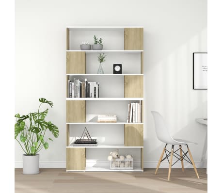 vidaXL Book Cabinet Room Divider White and Sonoma Oak 100x24x188 cm