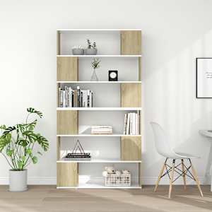 vidaXL Spintelė knygoms/kambario pertvara, balta/ąžuolo, 100x24x188cm