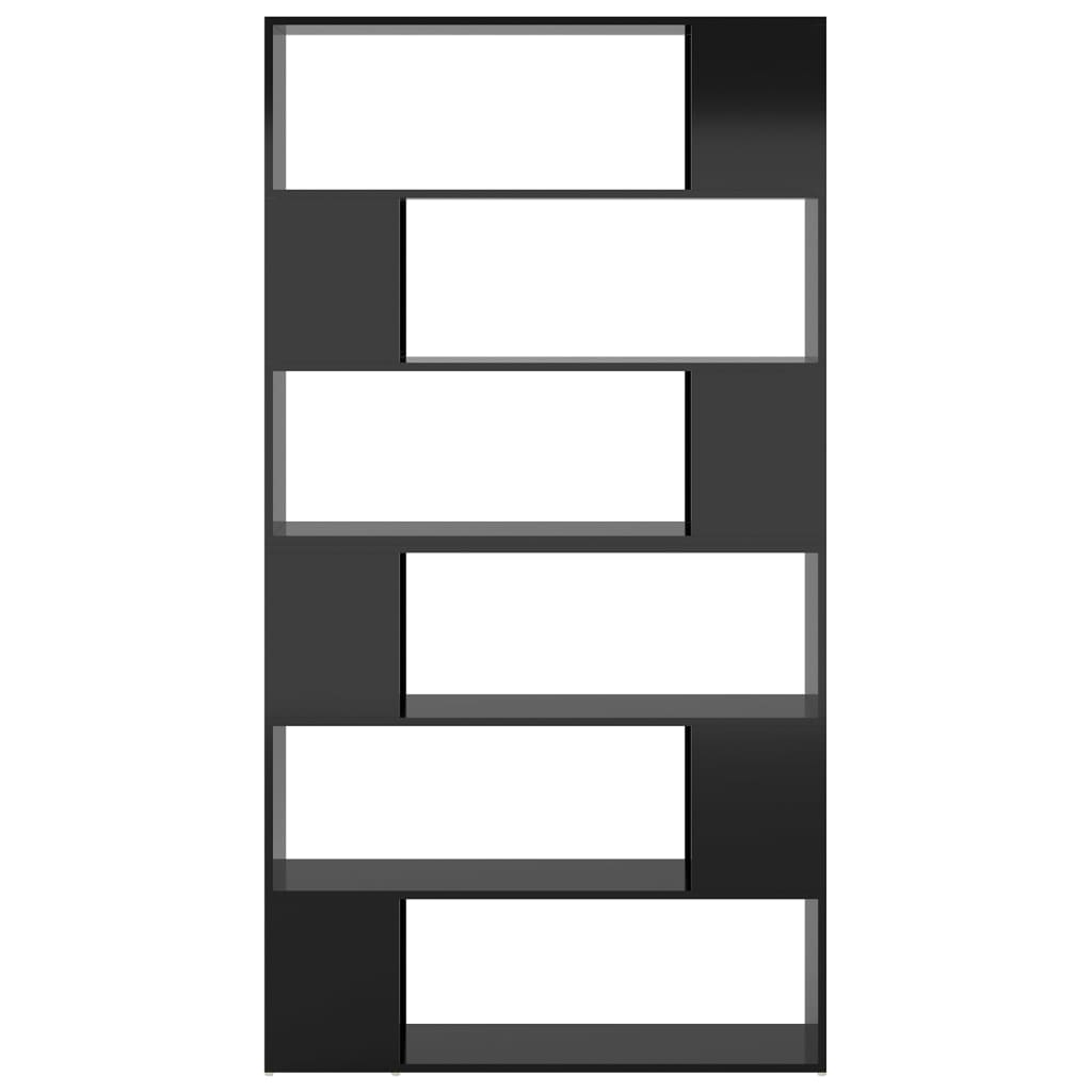 Magasfényű fekete térelválasztó könyvszekrény 100 x 24 x 188 cm 