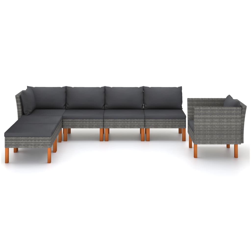 Thumbnail - vidaXL 7-tlg. Garten-Lounge-Set Poly Rattan und Eukalyptusholz Grau