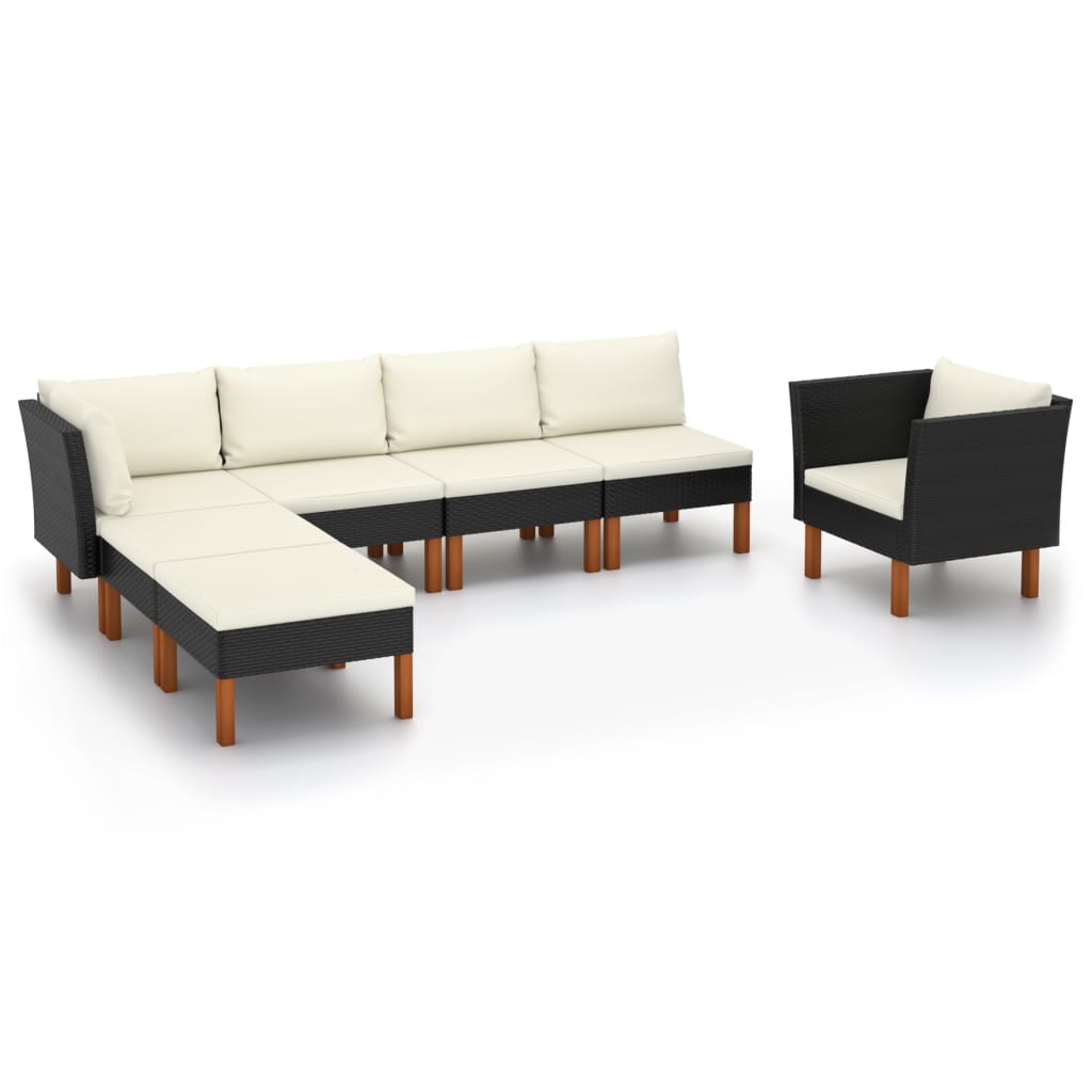 vidaXL 7-tlg. Garten-Lounge-Set Poly Rattan Eukalyptusholz Schwarz