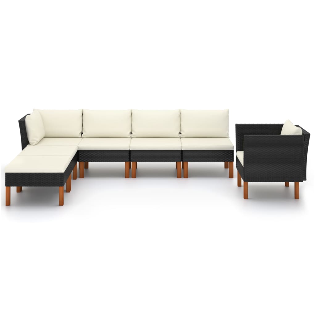 

vidaXL 7-delige Loungeset poly rattan en eucalyptushout zwart