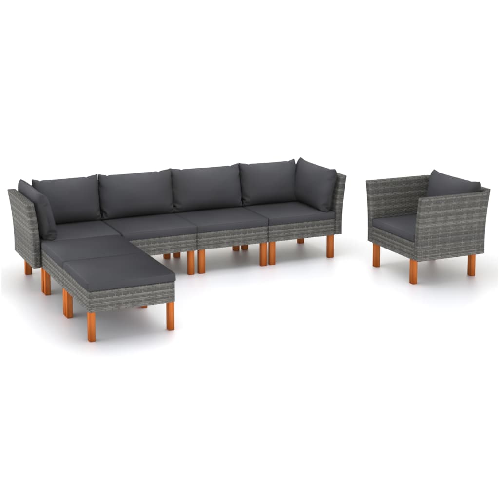 Photos - Garden Furniture VidaXL 7 Piece Patio Lounge Set Poly Rattan and Eucalyptus Wood Gray 