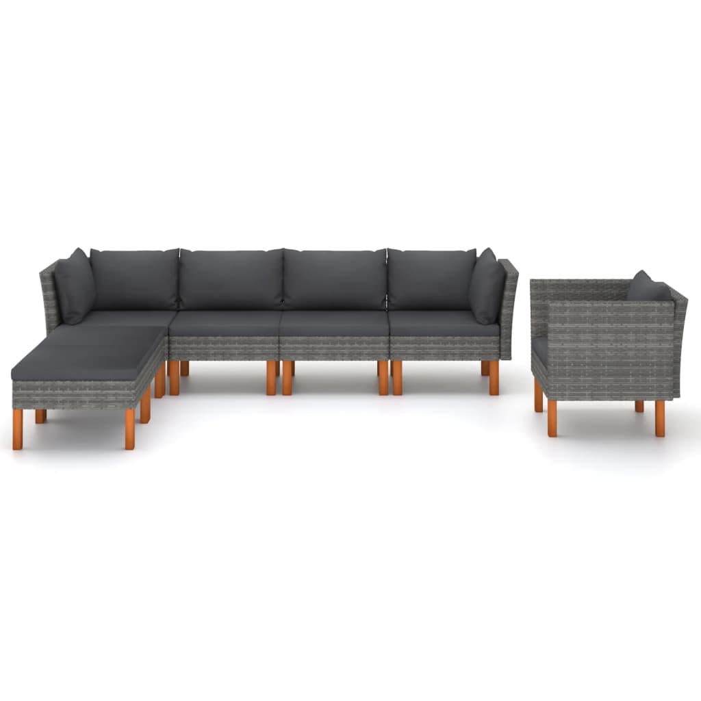 Thumbnail - vidaXL 7-tlg. Garten-Lounge-Set Poly Rattan und Eukalyptusholz Grau
