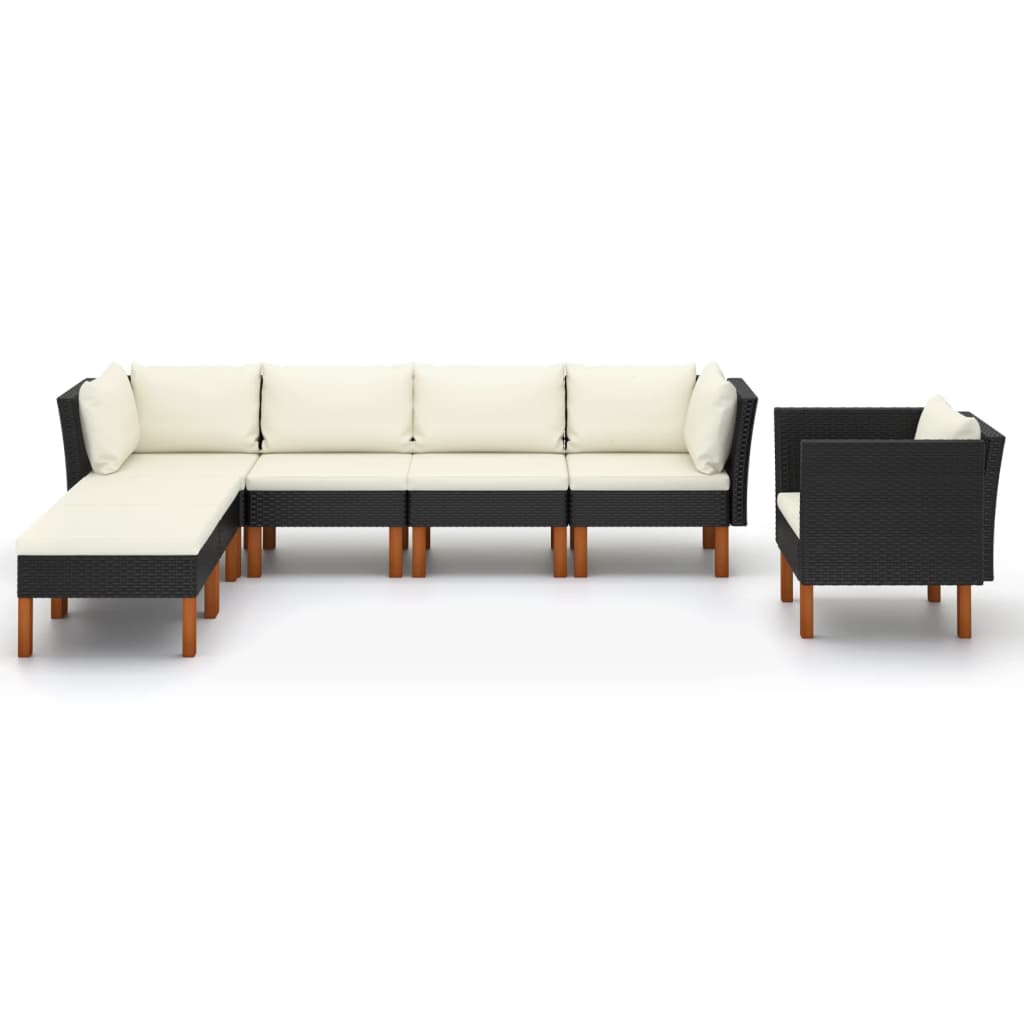 vidaXL 7-delige Loungeset poly rattan en eucalyptushout zwart afbeelding
