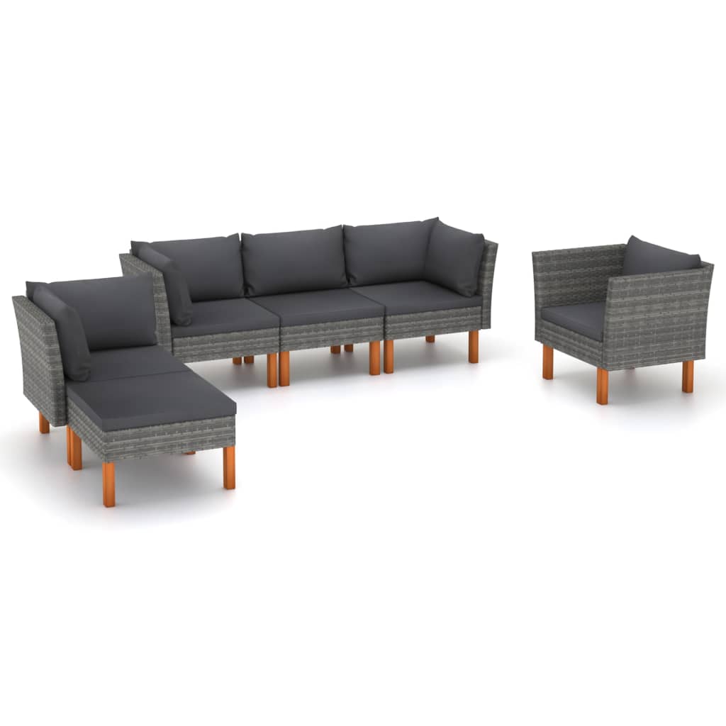 6-tlg. Garten-Lounge-Set Poly Rattan und Eukalyptusholz Grau