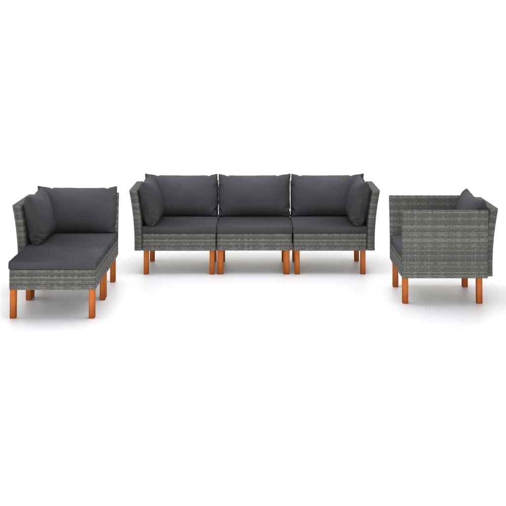 vidaXL 6-delige Loungeset poly rattan en eucalyptushout grijs afbeelding