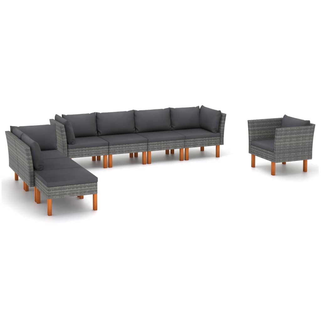 vidaXL 8-tlg. Garten-Lounge-Set Poly Rattan und Eukalyptusholz Grau