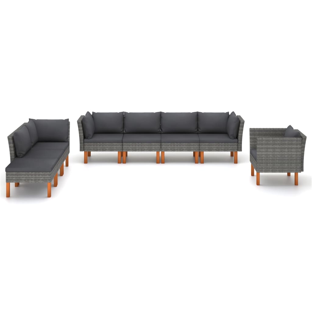 vidaXL 8-delige Loungeset poly rattan en eucalyptushout grijs afbeelding