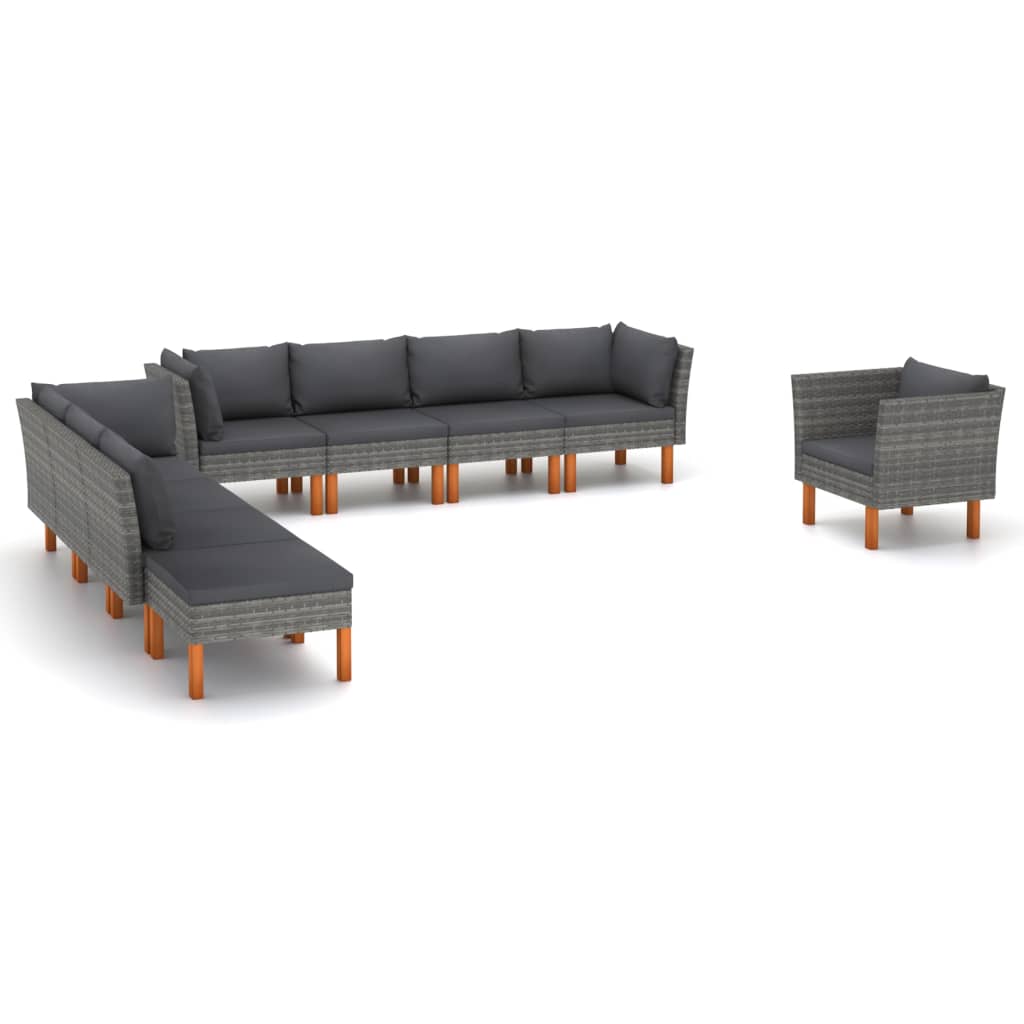 vidaXL 9-tlg. Garten-Lounge-Set Poly Rattan und Eukalyptusholz Grau