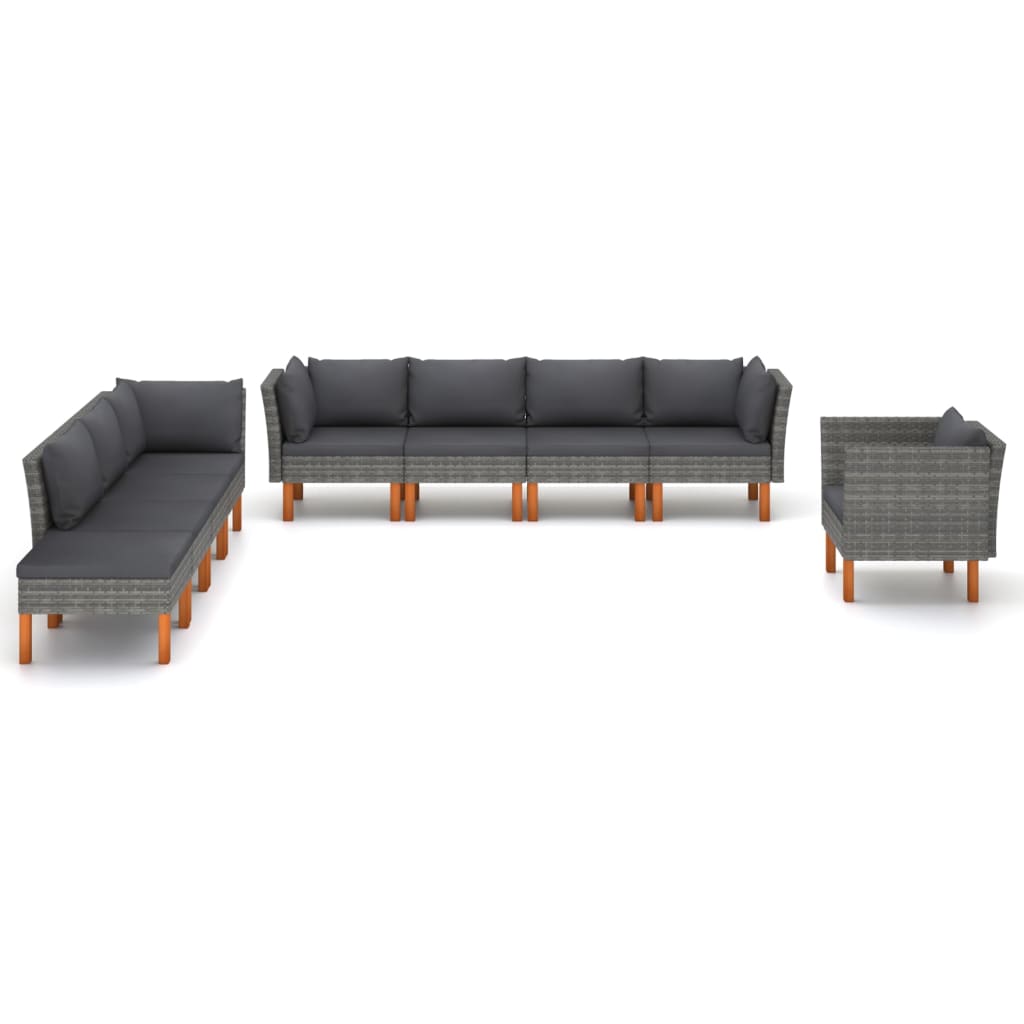 Thumbnail - vidaXL 9-tlg. Garten-Lounge-Set Poly Rattan und Eukalyptusholz Grau