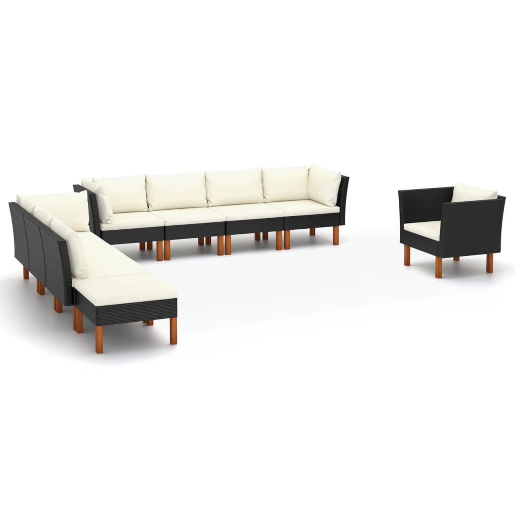 vidaXL 9-tlg. Garten-Lounge-Set Poly Rattan Eukalyptusholz Schwarz