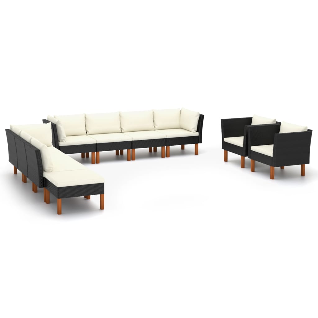 vidaXL 10-tlg. Garten-Lounge-Set Poly Rattan Eukalyptusholz Schwarz