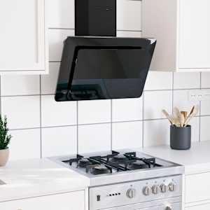 Kuhinjska napa 60 cm nerjaveče jeklo in kaljeno steklo črna